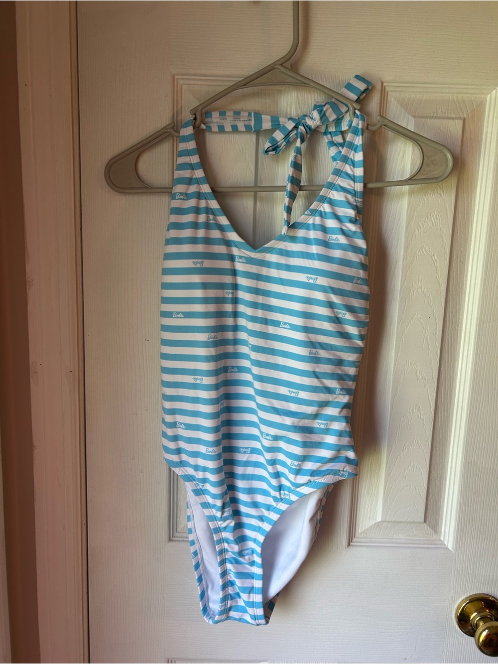 NWOT Barbie Blue and White Striped One-Piece Swimsuit